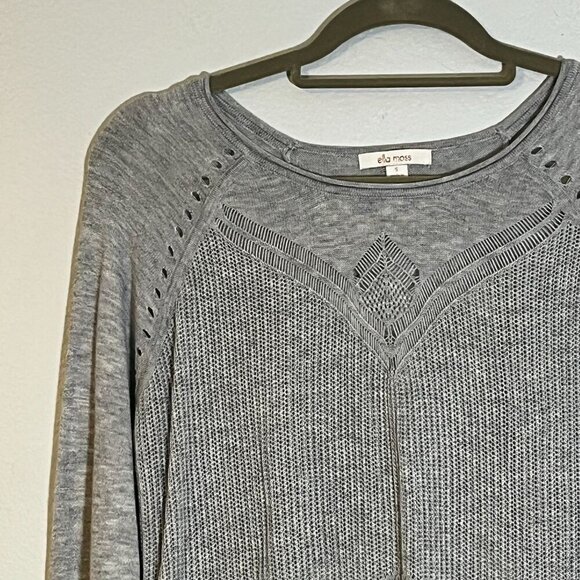 Ella Moss Gray Long Sleeve Knit Sweater With Intricate Pattern Textured Design S - Picture 2 of 9